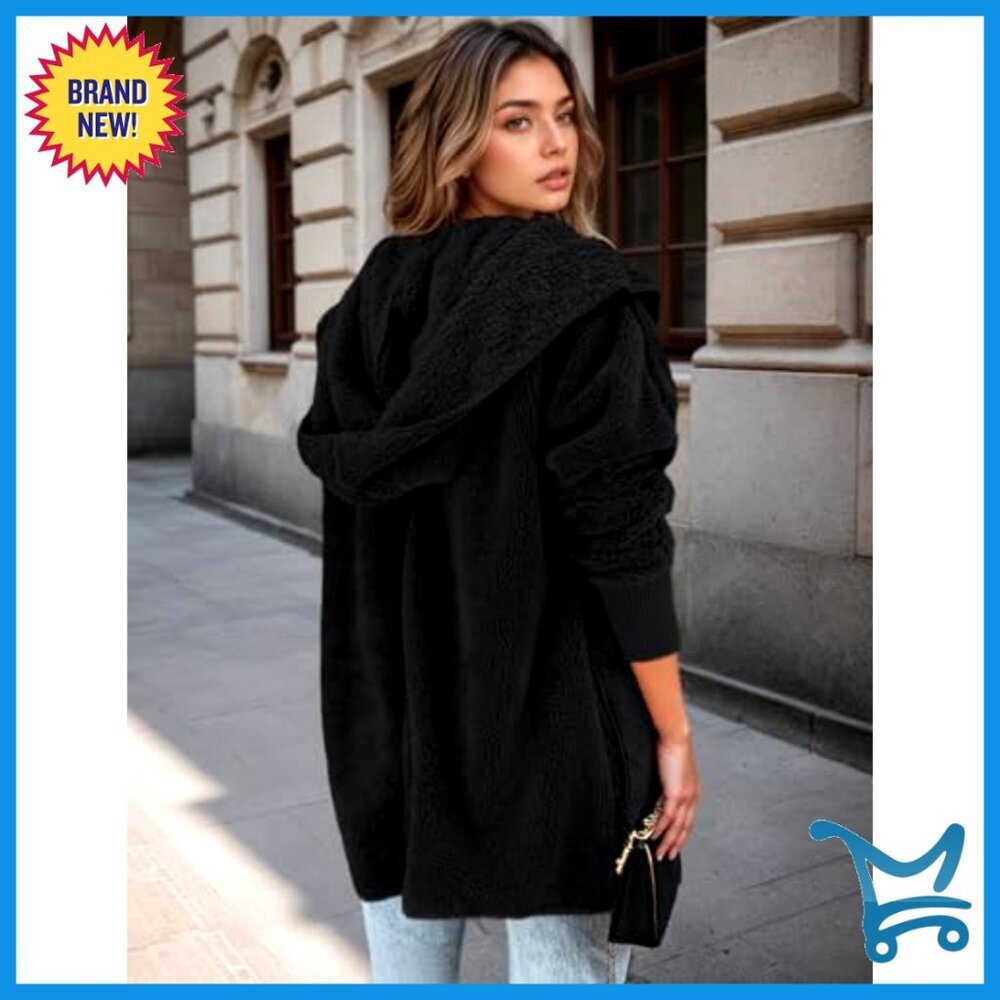 Oversized Fleece Hooded Cardigan Jacket with Pockets Winter Cozy - Picture 3 of 7